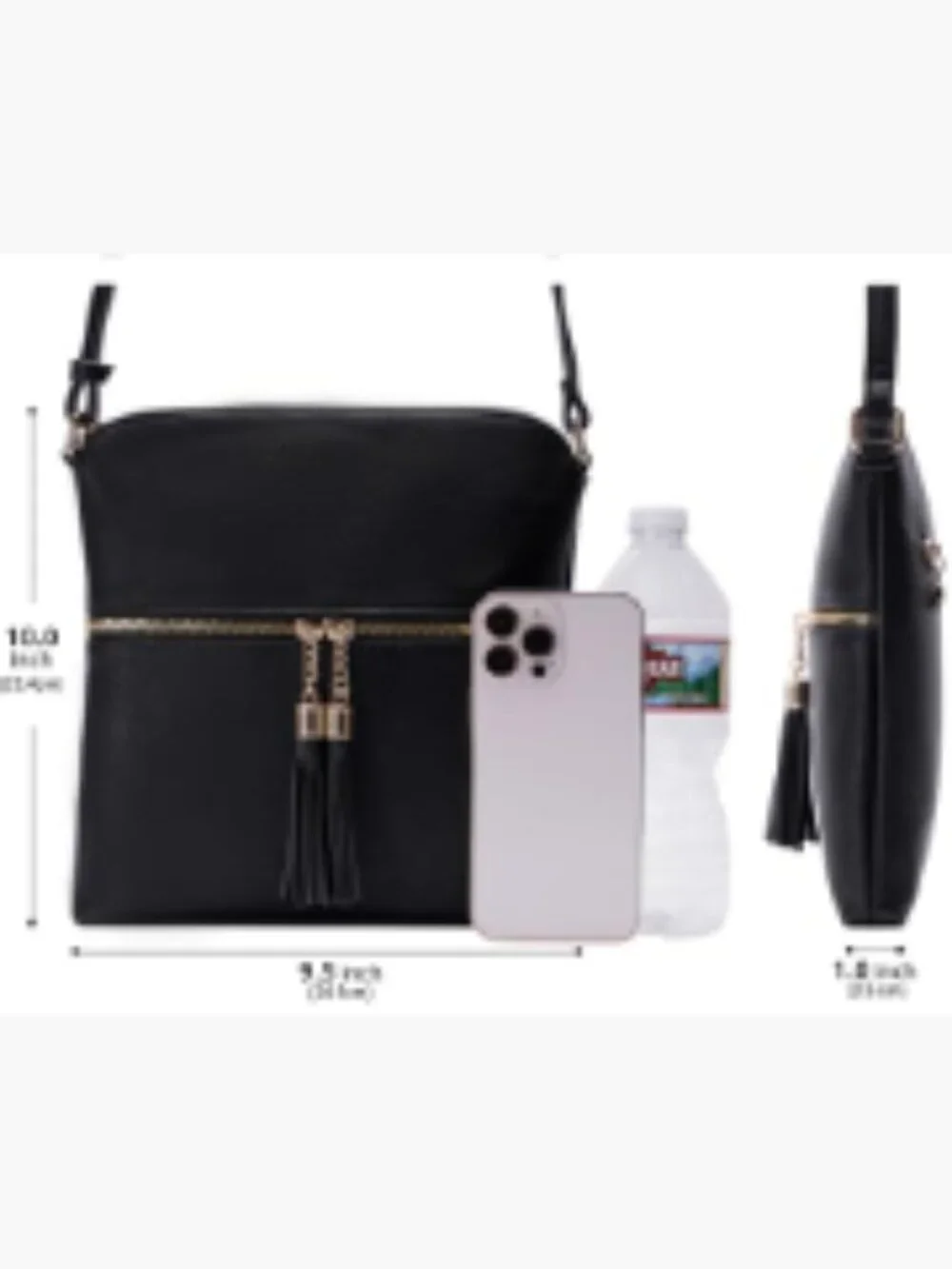 Lightweight Medium Crossbody Purse with Tassel, Faux Leather, Adjustable Strap